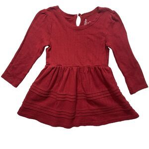 Burt's Bees Baby Girl Red Cardinal Pointelle 100% Cotton Dress Ruffle Size 24M